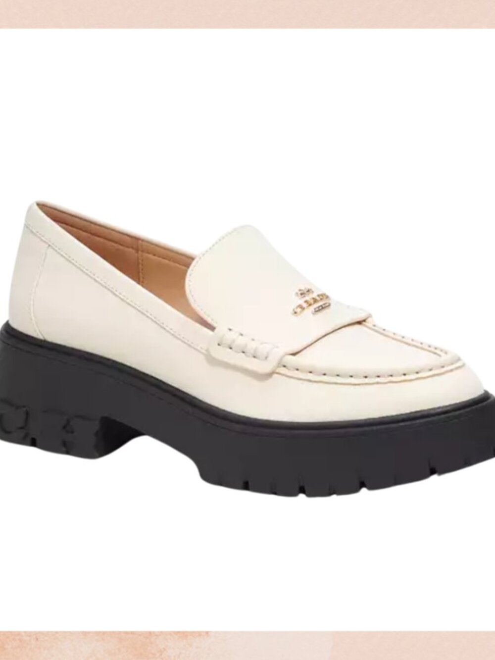 Coach Cream Leather Lug Sole Penny Loafers with Black Platform